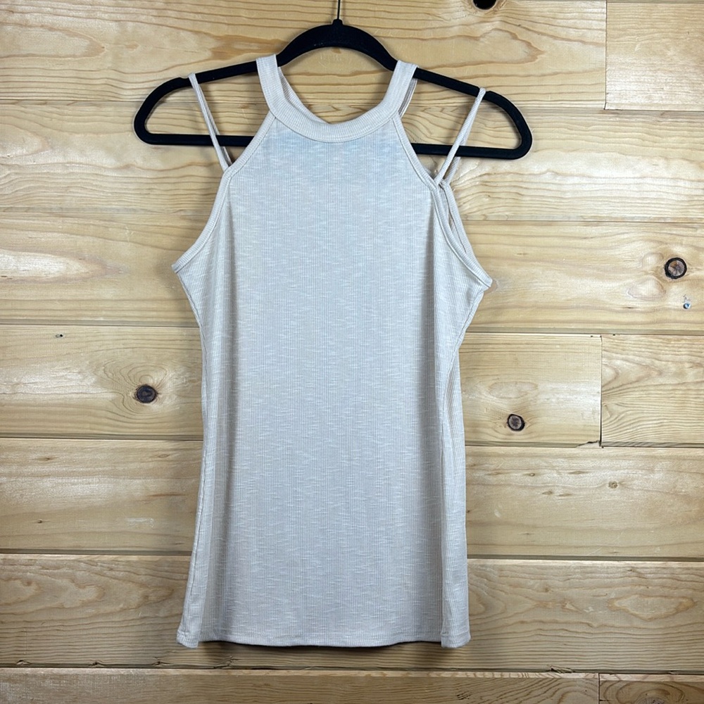 Reb in J 220 Cream Tan Cold Shoulder Blouse Tank Top Womens Small